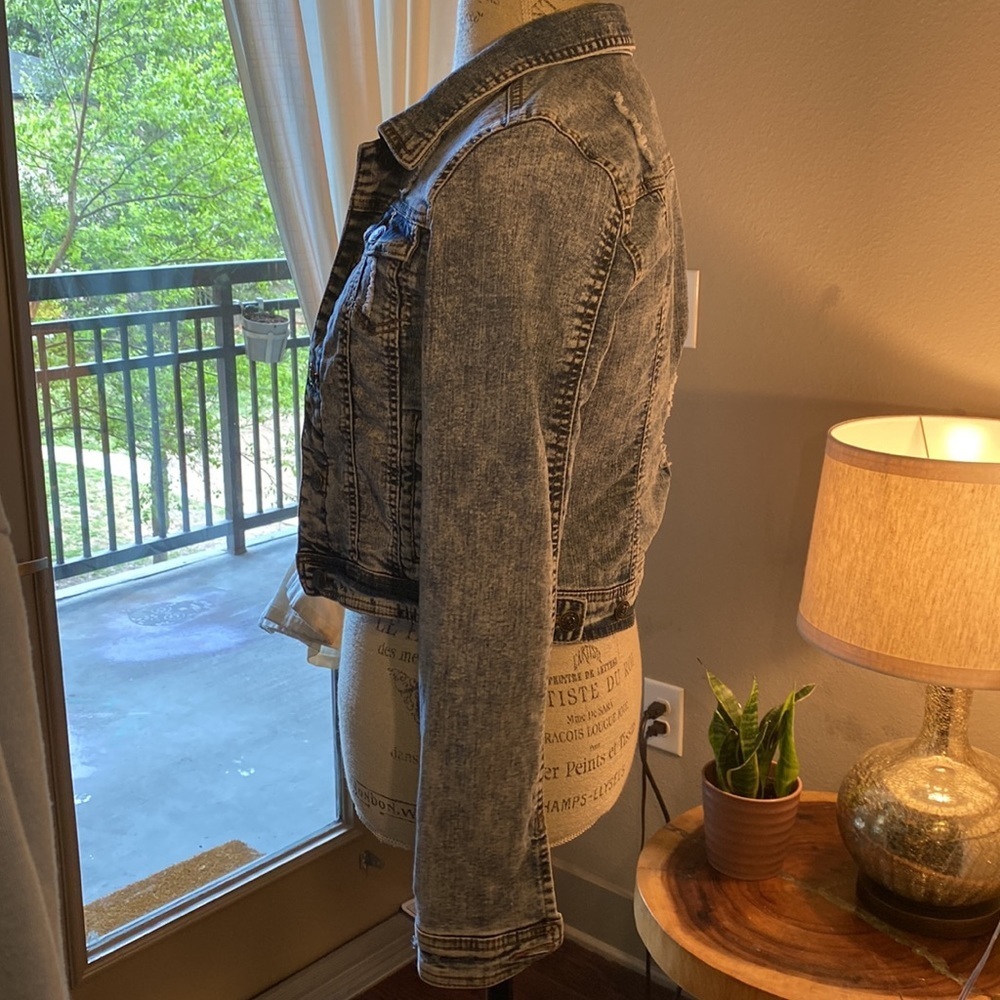 C’est CT Toi USA acid wash blue denim jean jacket XS cropped longsleeve coat​​ - Picture 8 of 12